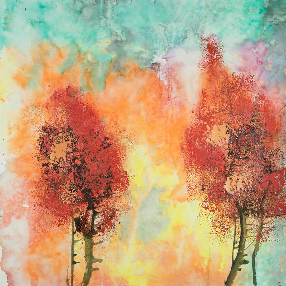 Flat Art | Blazing Maple Woods Bathed in Sunset Glow