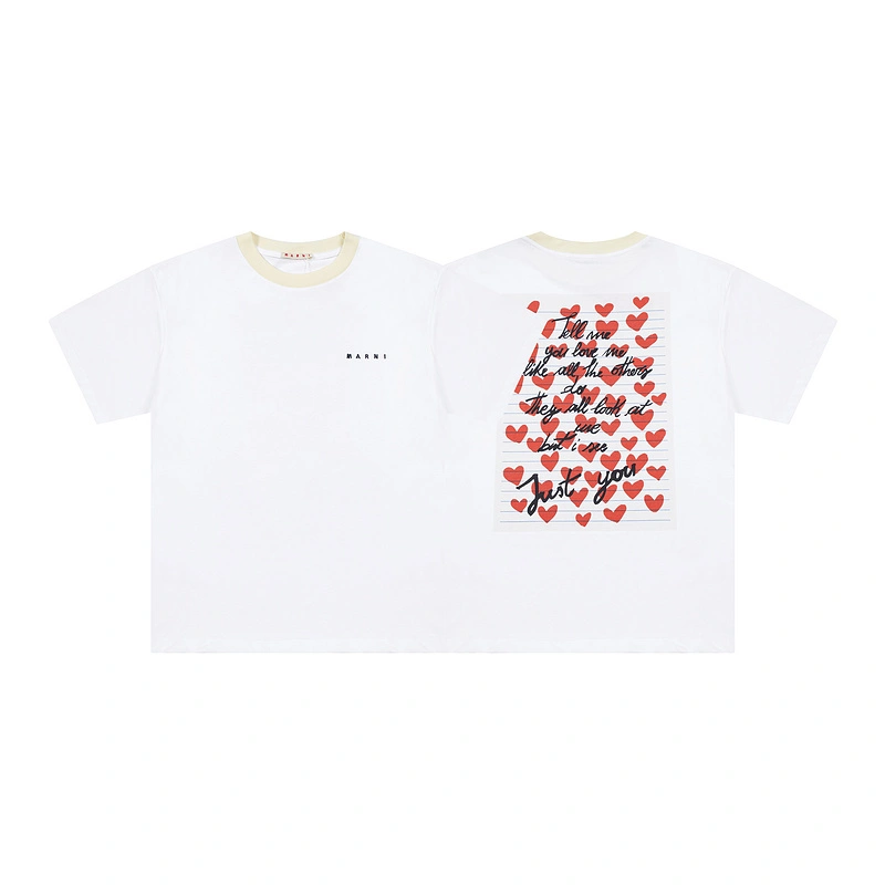 MARNI European and American niche Marina 2024 early spring new women's half circle letter LOGO short sleeve couple casual crew neck T-shirt