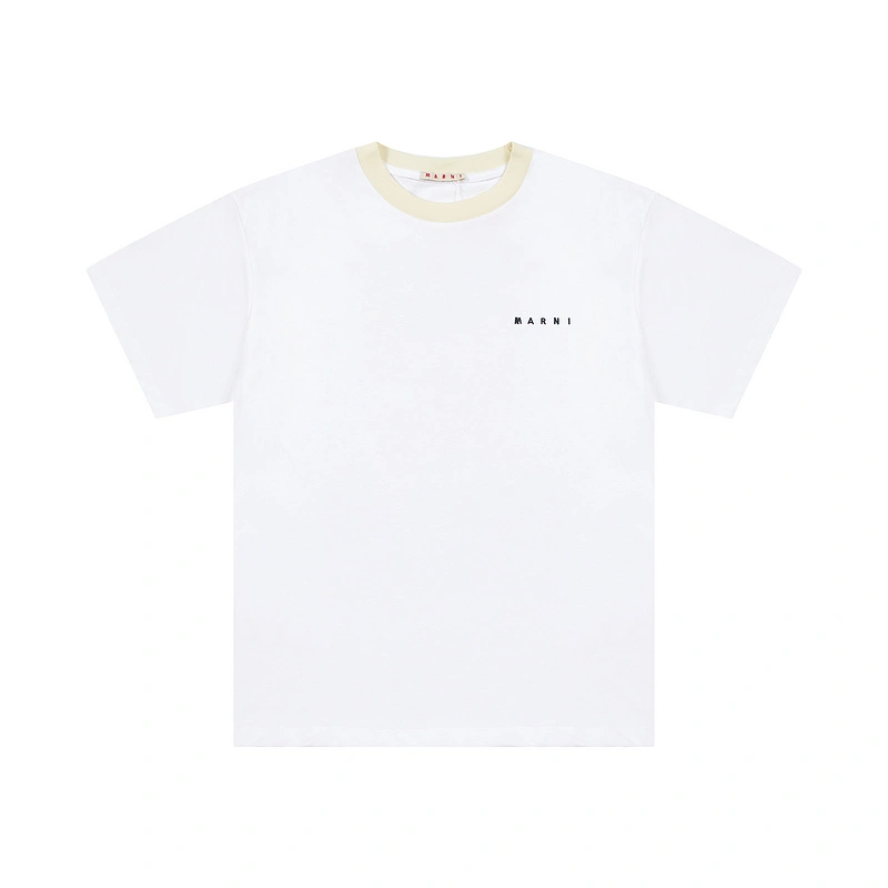 MARNI European and American niche Marina 2024 early spring new women's half circle letter LOGO short sleeve couple casual crew neck T-shirt