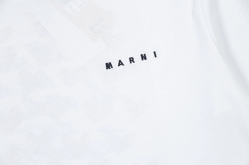 MARNI European and American niche Marina 2024 early spring new women's half circle letter LOGO short sleeve couple casual crew neck T-shirt