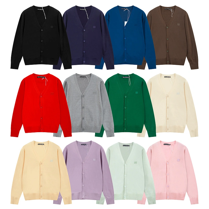 Acne Studios AC smiley face embroidered small square cardigan jacket women's 2 versatile spring and autumn new tops trendy brand knitted sweater Korean version sweater