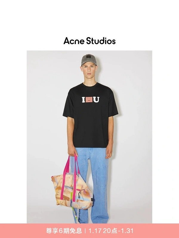 Acne Studios Ac high street hand-painted graffiti sparkling smiley face expression short sleeve loose sports leisure versatile men and women couples same style
