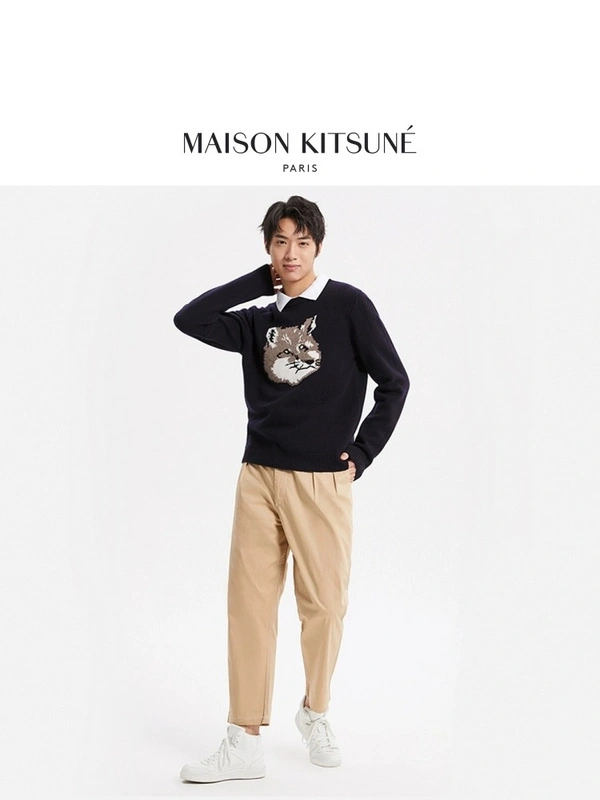 MAISON KITSUNE Autumn and winter MK fox head series 4 high street v-neck single-breasted knitted sweater cardigan couple men's and women's same sweater