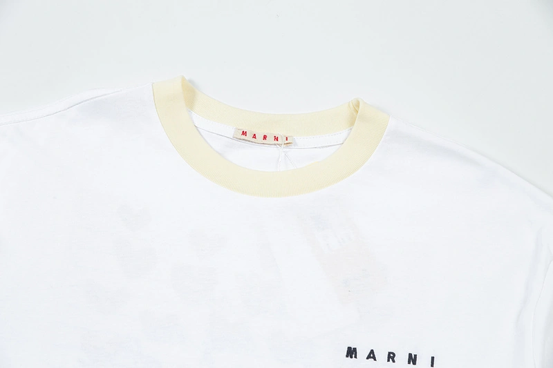 MARNI European and American niche Marina 2024 early spring new women's half circle letter LOGO short sleeve couple casual crew neck T-shirt