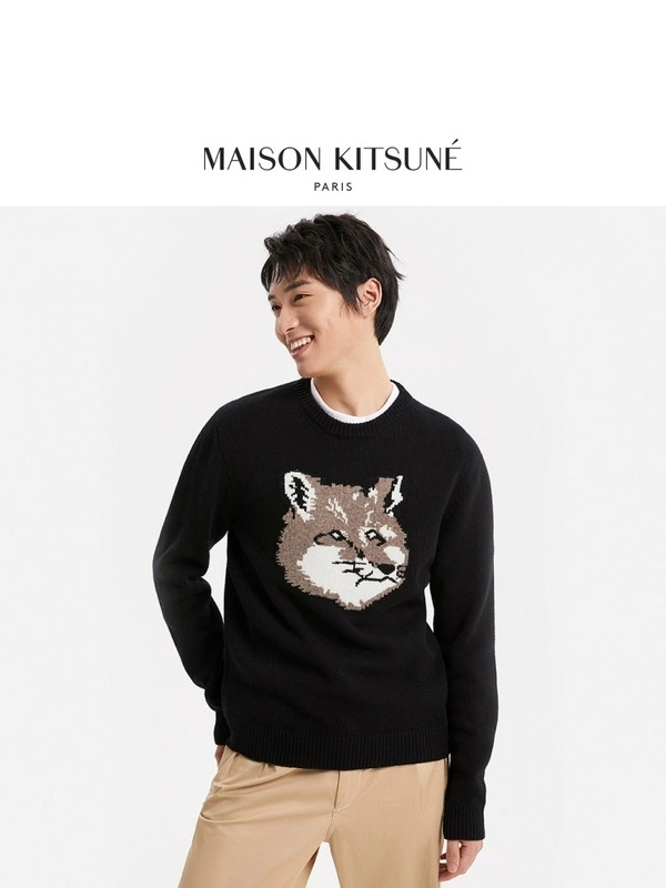 MAISON KITSUNE Autumn and winter MK fox head series 4 high street v-neck single-breasted knitted sweater cardigan couple men's and women's same sweater