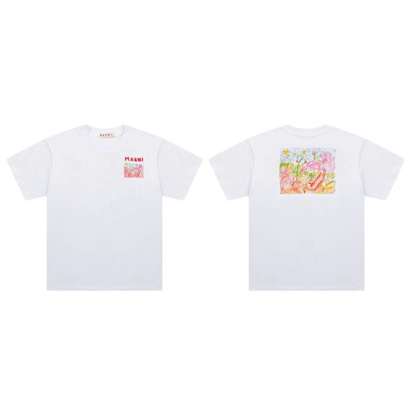 MARNI Niche trendy brand MARNI summer new short-sleeved loose cursive letter printing star with the same round neck short-sleeved T-shirt