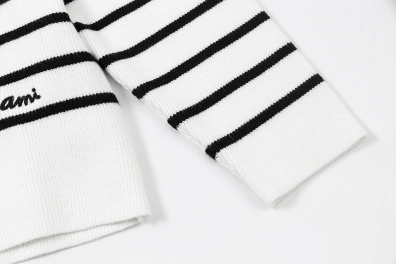 Ami Paris Trendy Spring and Autumn Trendy Western striped sweater, versatile round neck pullover knit base sweater
