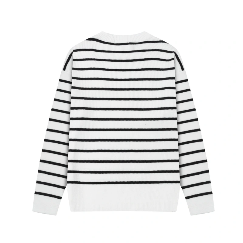 Ami Paris Trendy Spring and Autumn Trendy Western striped sweater, versatile round neck pullover knit base sweater