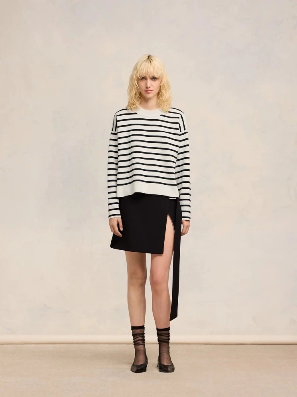 Ami Paris Trendy Spring and Autumn Trendy Western striped sweater, versatile round neck pullover knit base sweater