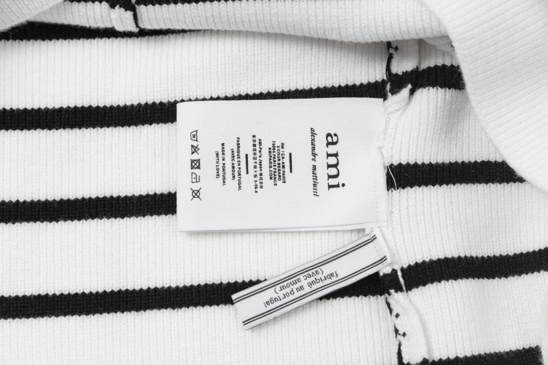 Ami Paris Autumn collar sweater for men, trendy and high-end, loose and contrasting striped knit sweater, long sleeved inner layer