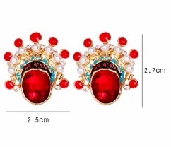 Beijing Opera Mask Crystal Pendant Dangle Earrings