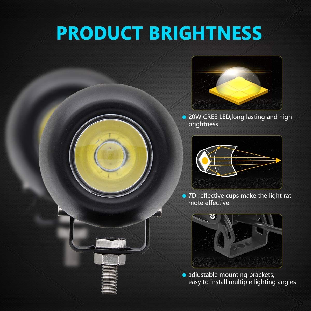 OFFROADTOWN 3 Inch 50W Driving Lights Round LED Cubes Spot Beam LED Work Light Small Fog Lights for Motorcycle Off road Truck UTV ATV SUV Jeep Boat