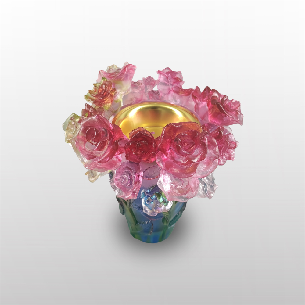 Custom Wholesale Decorative Rose Shaped Vase Crystal Crafts For High-end Home Decor