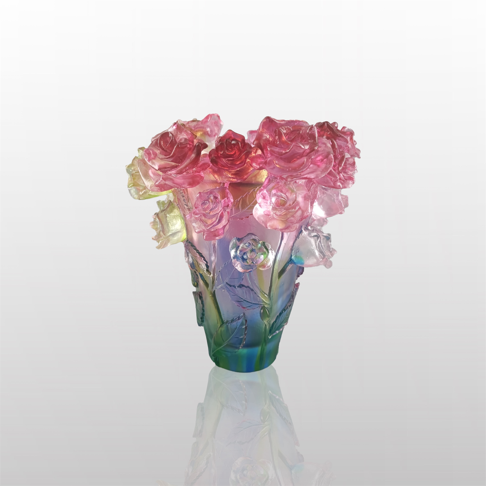 Custom Wholesale Decorative Rose Shaped Vase Crystal Crafts For High-end Home Decor