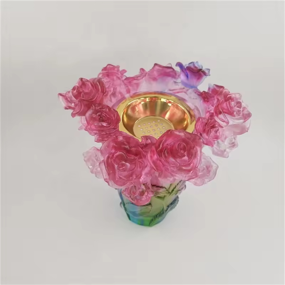 fine handmade carved crystal vase large rose burner large rose plate rose saucer