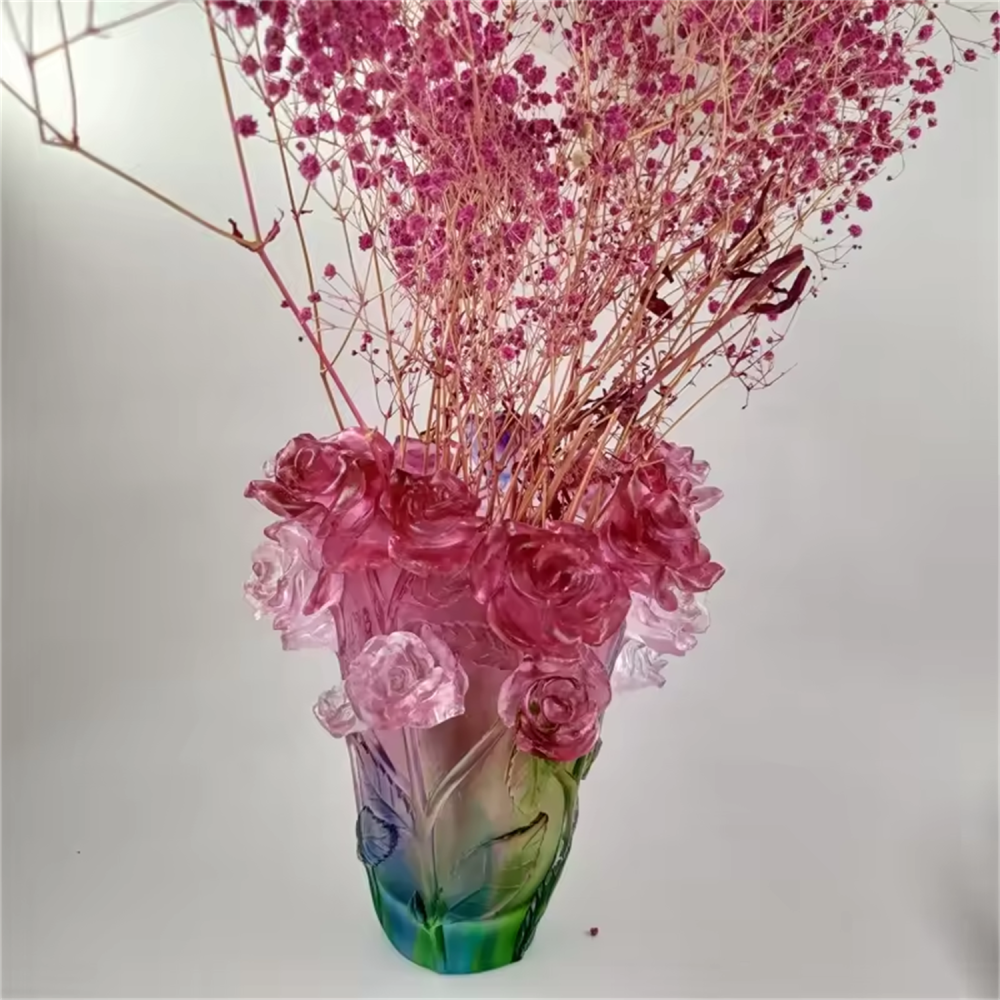 fine handmade carved crystal vase large rose burner large rose plate rose saucer