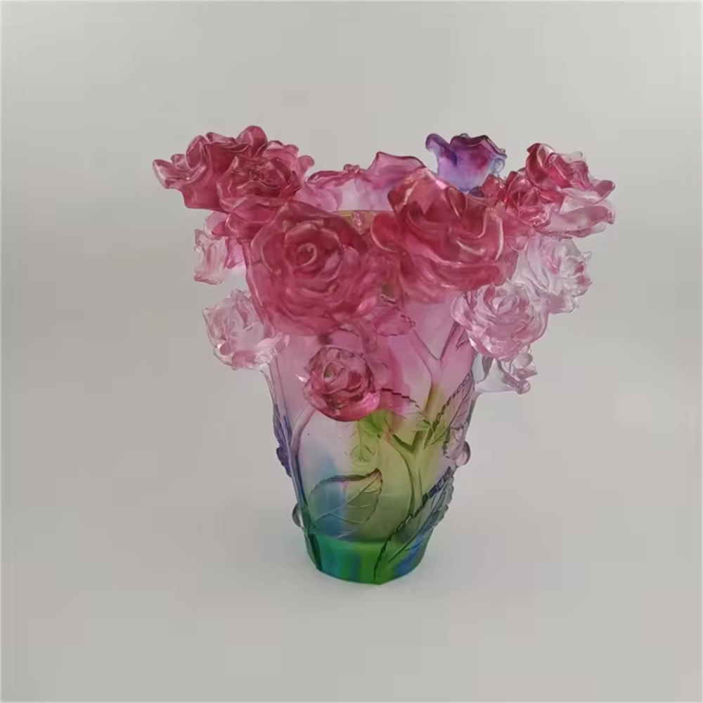 fine handmade carved crystal vase large rose burner large rose plate rose saucer