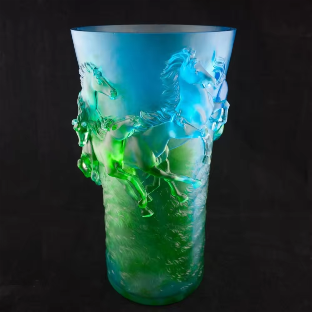 2018 high grade eight steed casting glass vase/crystal animal shaped vase