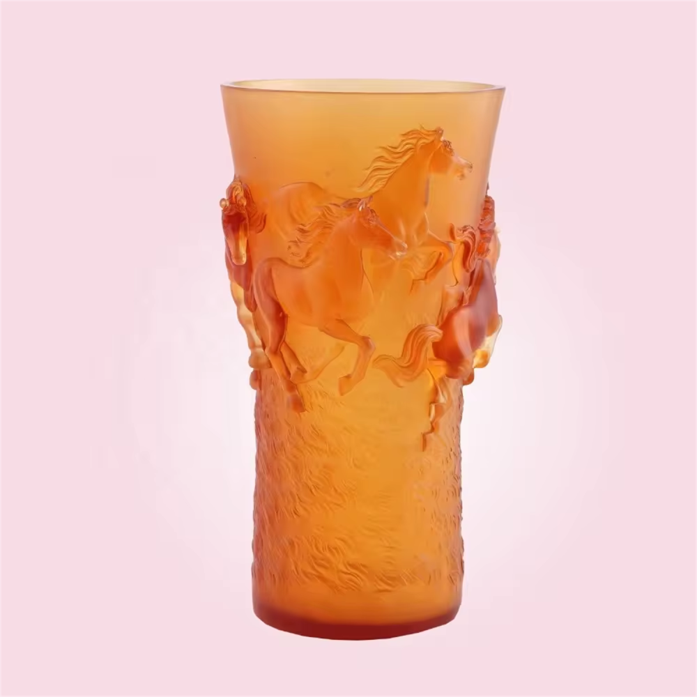 2018 high grade eight steed casting glass vase/crystal animal shaped vase