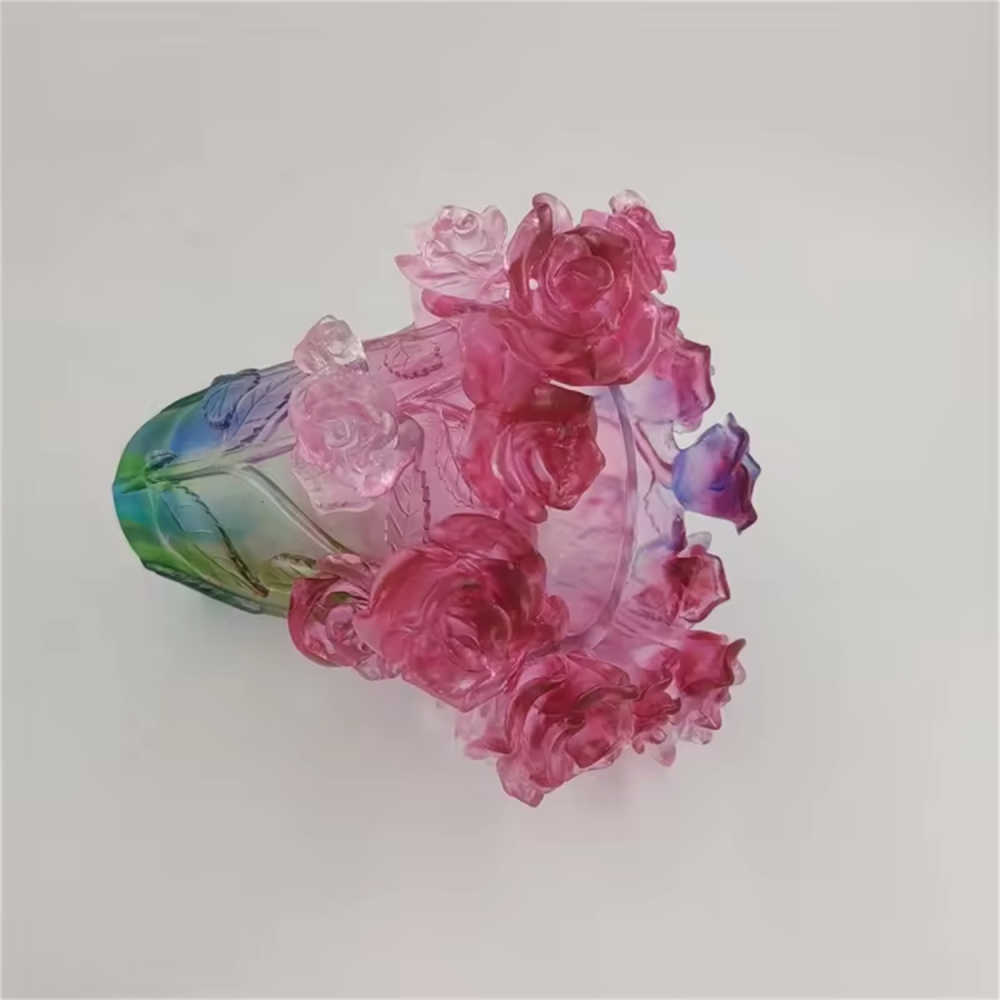 fine handmade carved crystal vase large rose burner large rose plate rose saucer