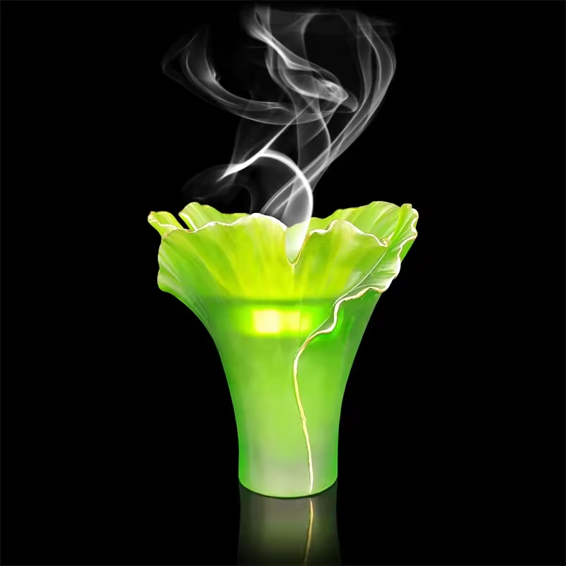 European style ginkgo leaf shape crystal burner sprcial crystal censer green glass vase