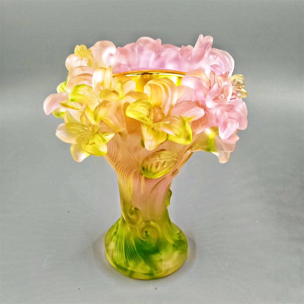 Handmade crystal daffodils medkhan burner colorful crystal daffodils vase gift Liuli