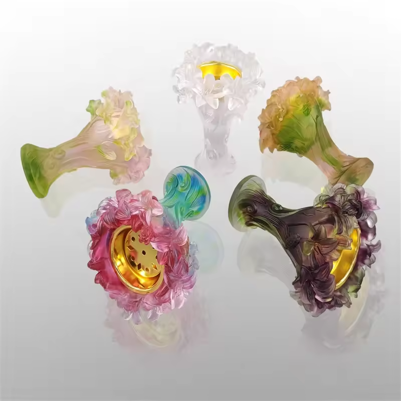 Handmade crystal daffodils medkhan burner colorful crystal daffodils vase gift Liuli