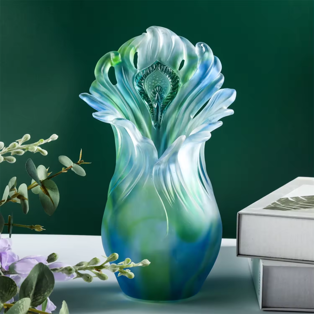 2022 beautiful design colorful crystal glass flower vase unique shape vase