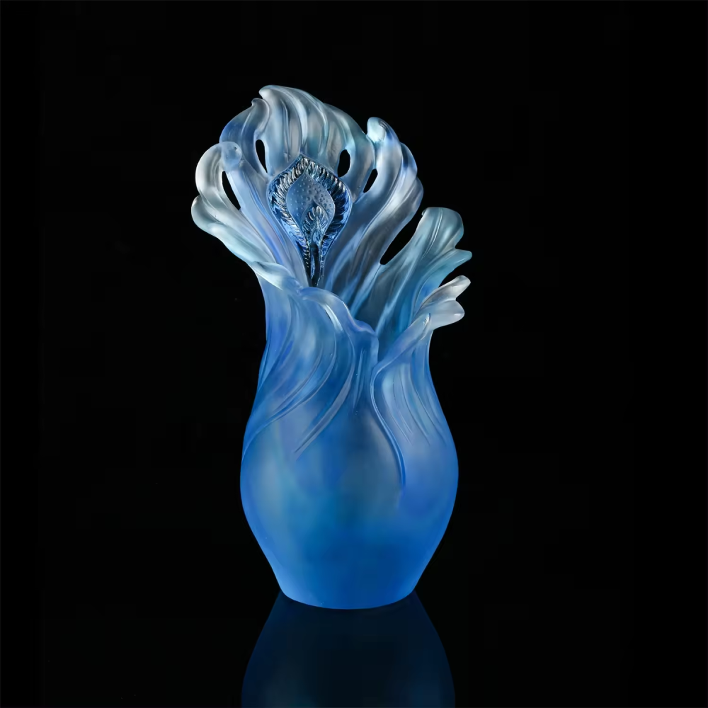 Hot sale deluxe blue crystal flower vase glass vase for living room desktop