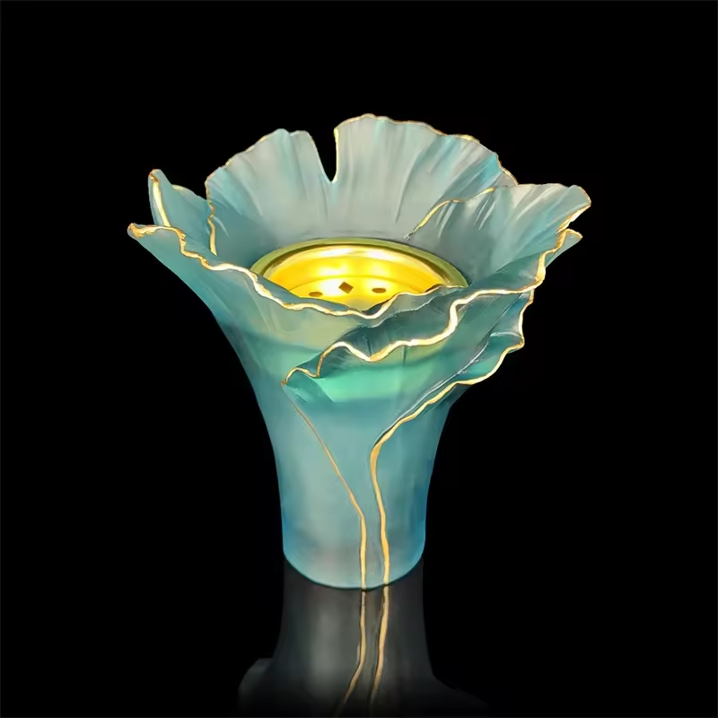 Factory Price Wholesale Arabic Bakhoor Burner Blue Glass Flower Vase Giveaways Gifts