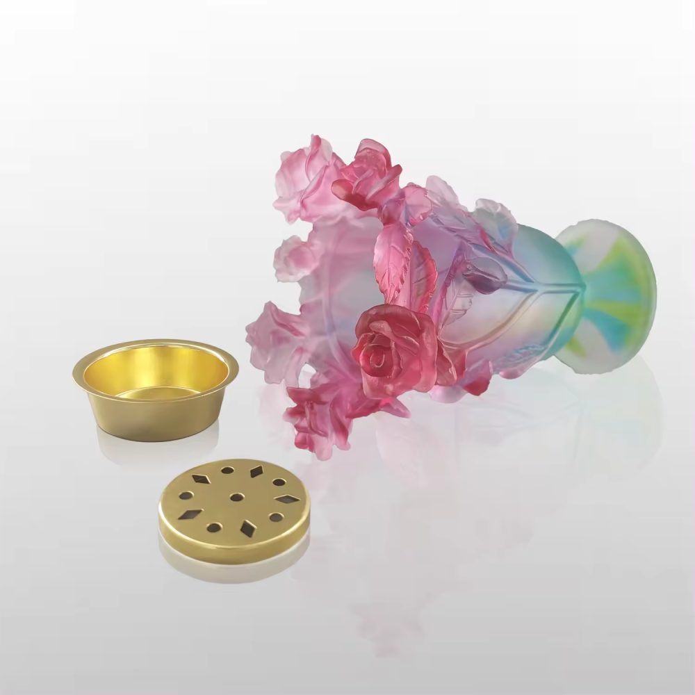 Factory Supplies Open Flame Liuli Customisable Pink Rose Mini Crystal Incense Burner Design