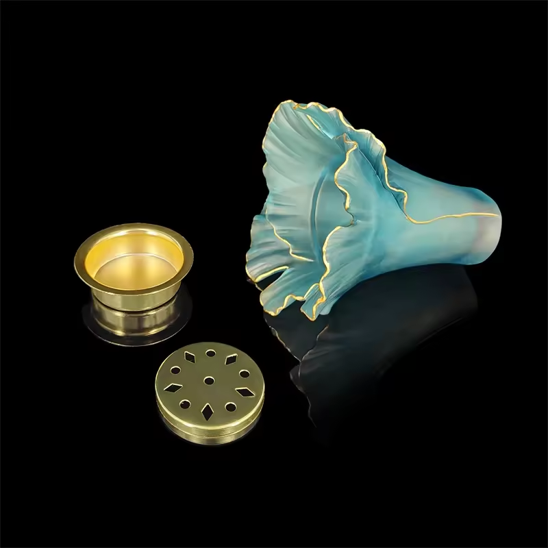 Factory Price Wholesale Arabic Bakhoor Burner Blue Glass Flower Vase Giveaways Gifts