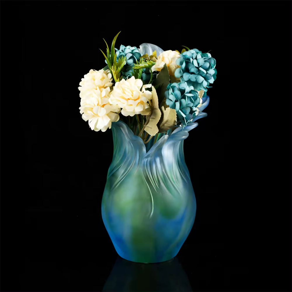 2022 beautiful design colorful crystal glass flower vase unique shape vase