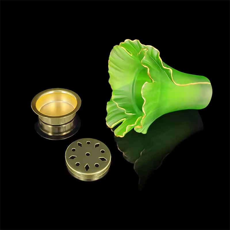 European style ginkgo leaf shape crystal burner sprcial crystal censer green glass vase