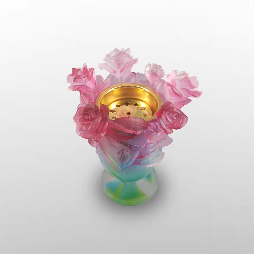 Factory Supplies Open Flame Liuli Customisable Pink Rose Mini Crystal Incense Burner Design