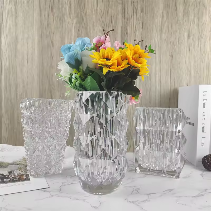 Cheap Tall Cylinder Nordic Wedding Decor Design Square Wholesale Cheap Clear Glass Flower Vase