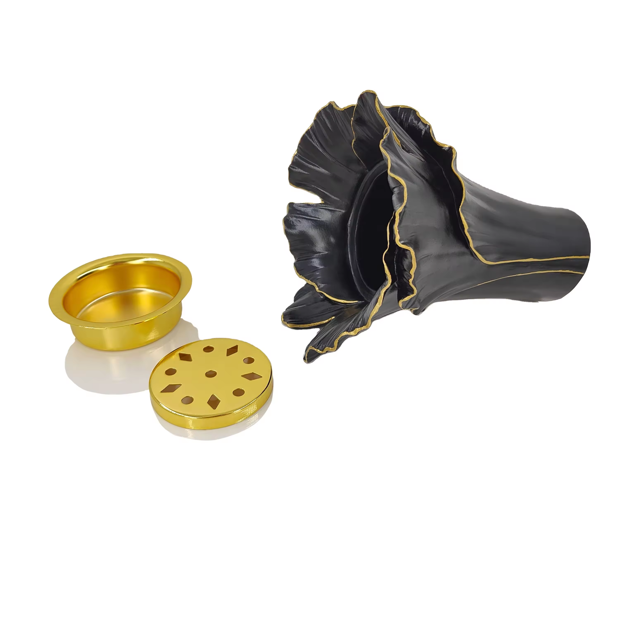 Customizable luxury black crystal incense burner oil burner with metal fittings