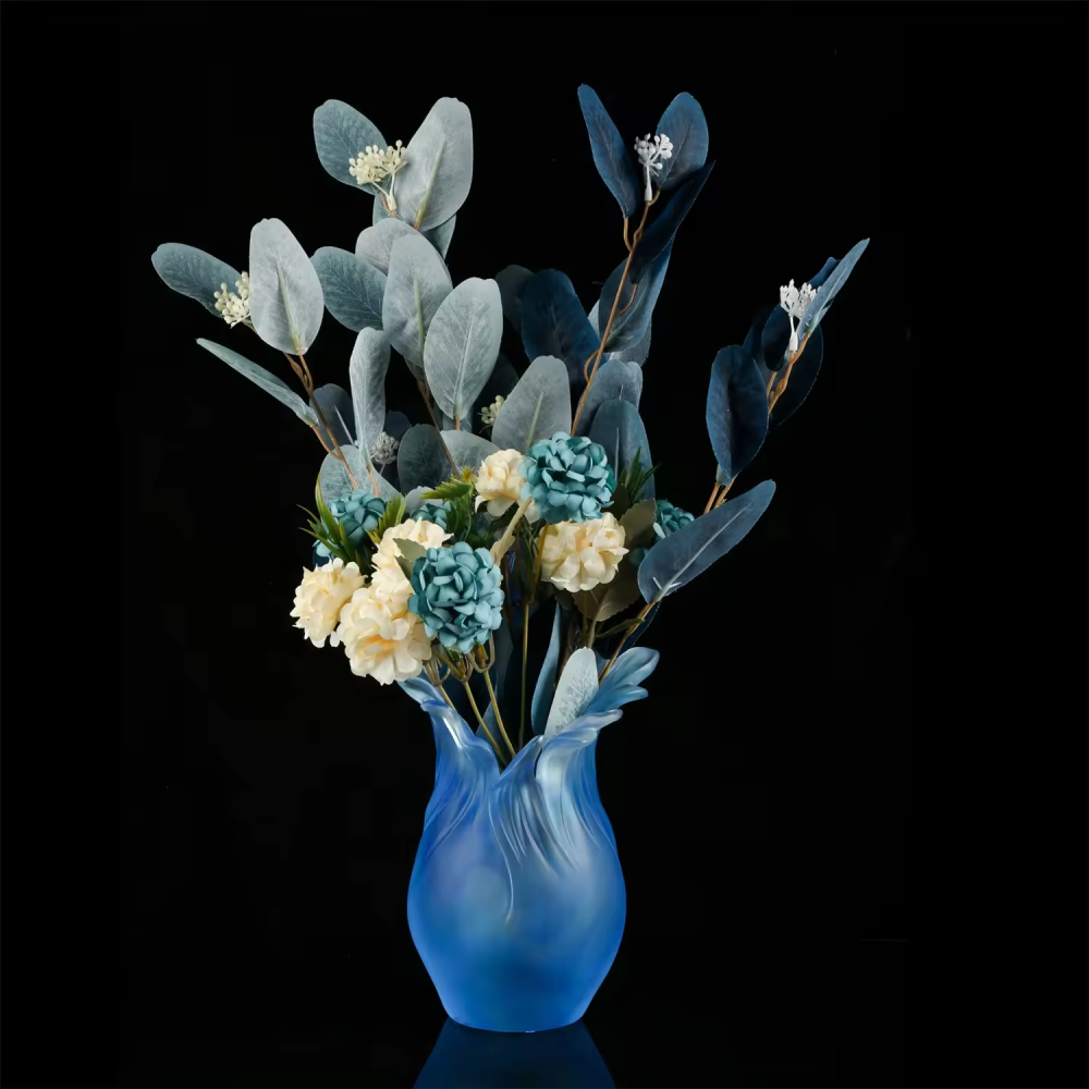 Hot sale deluxe blue crystal flower vase glass vase for living room desktop
