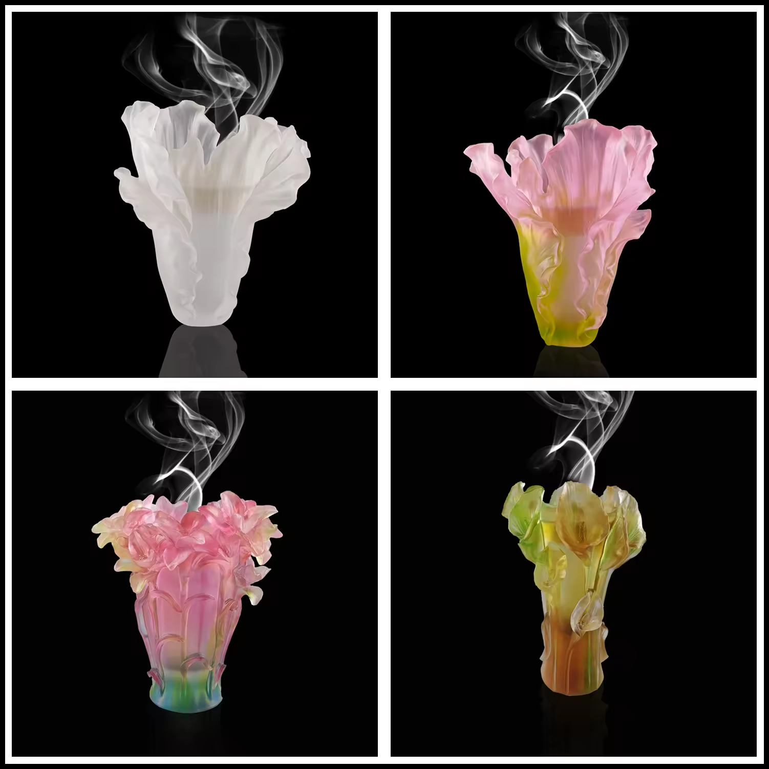 Handmade crystal poppy medkhan burner colorful crystal tulip vase gift Liuli