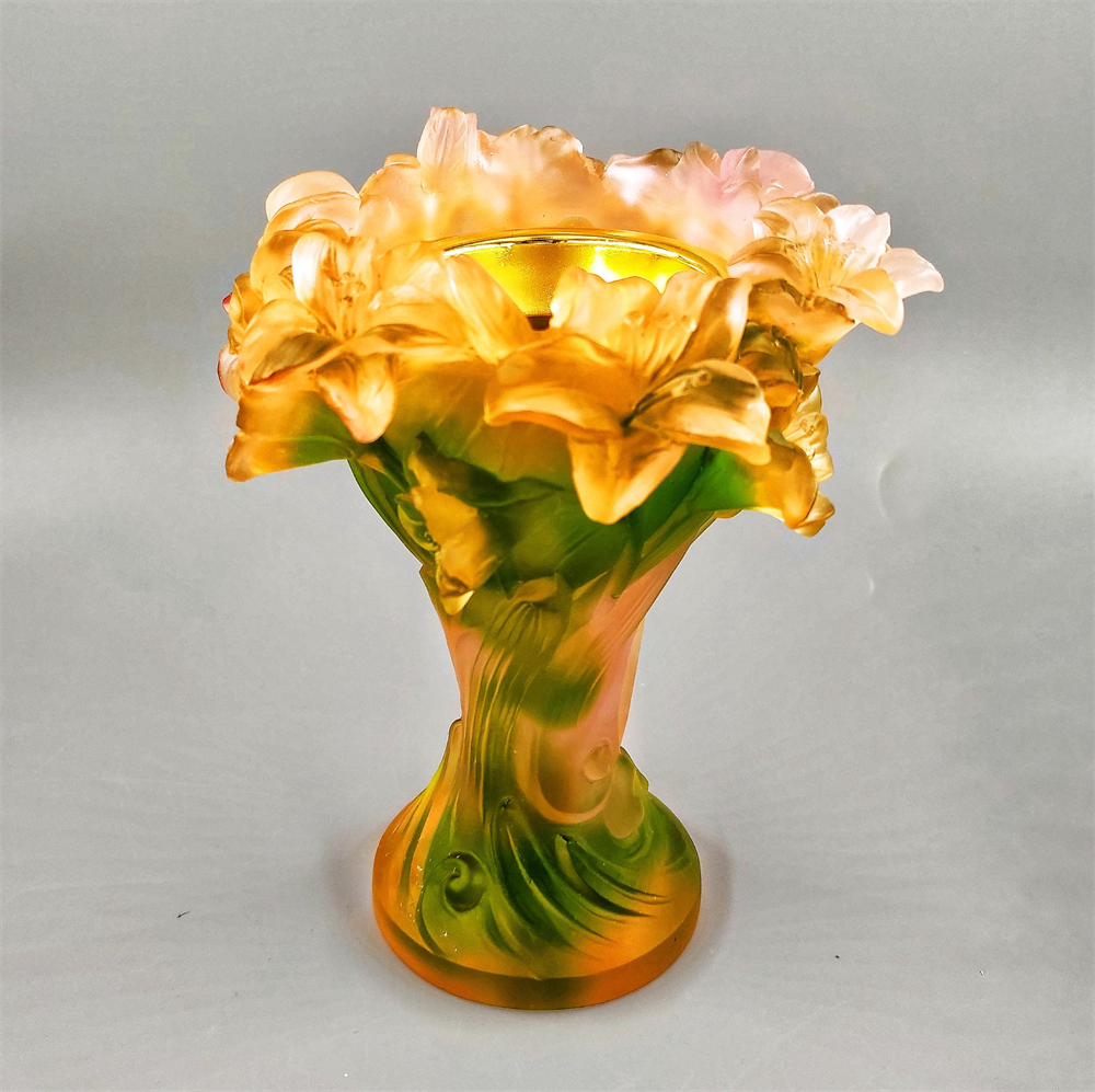 Handmade crystal daffodils medkhan burner colorful crystal daffodils vase gift Liuli