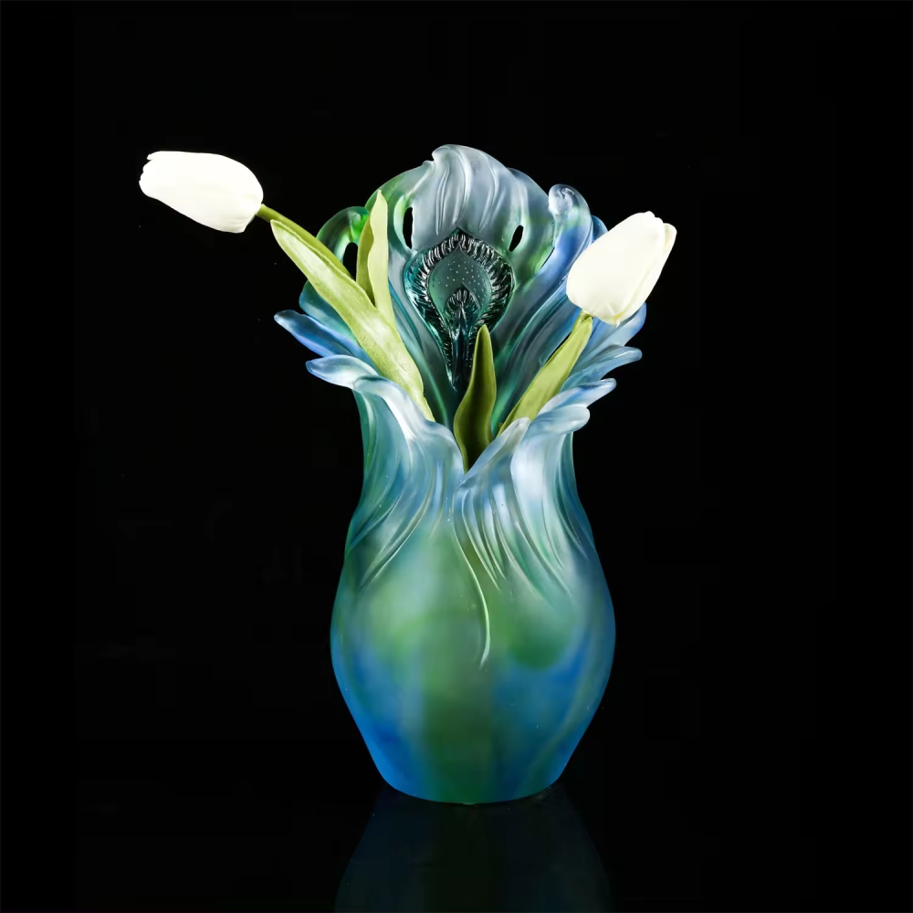 2022 beautiful design colorful crystal glass flower vase unique shape vase