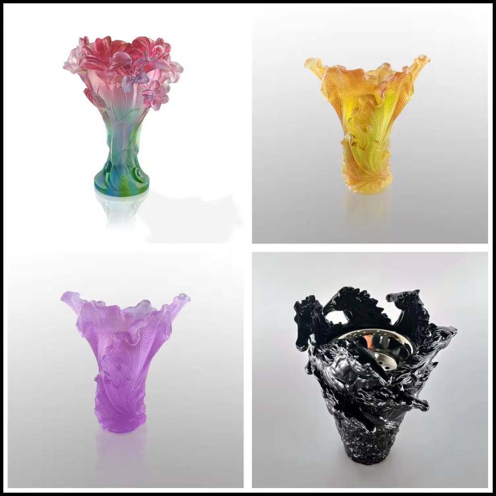 Handmade crystal poppy medkhan burner colorful crystal tulip vase gift Liuli
