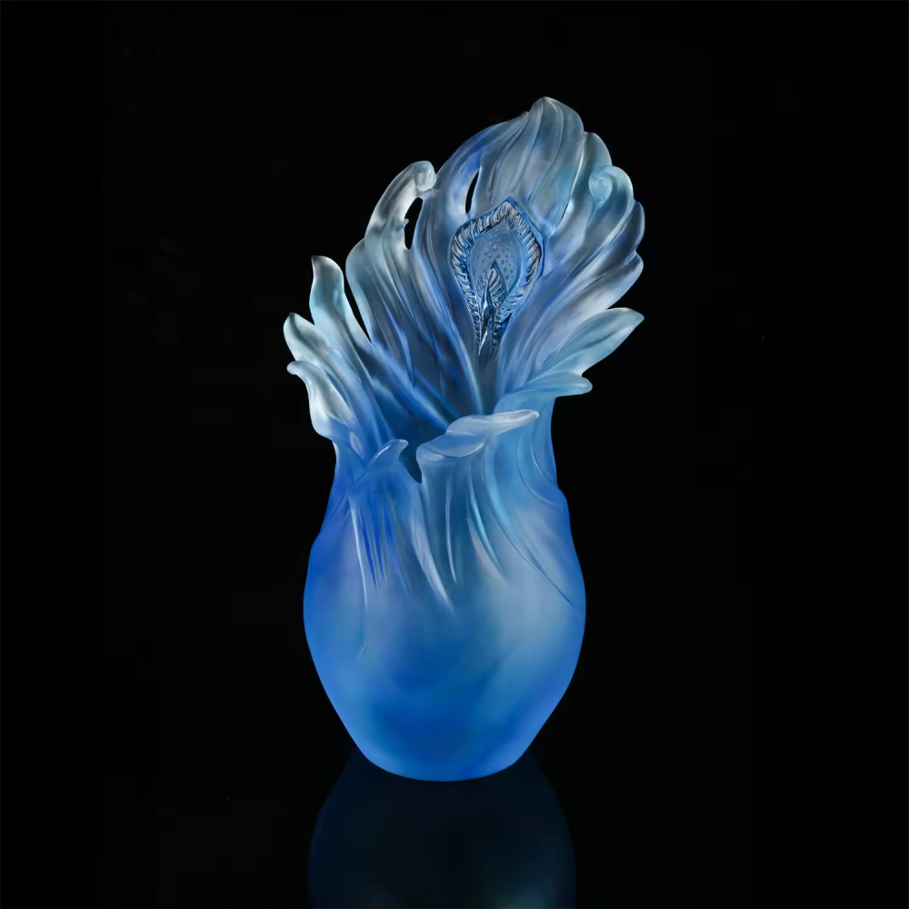 Hot sale deluxe blue crystal flower vase glass vase for living room desktop