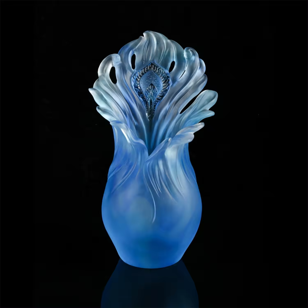 Hot sale deluxe blue crystal flower vase glass vase for living room desktop