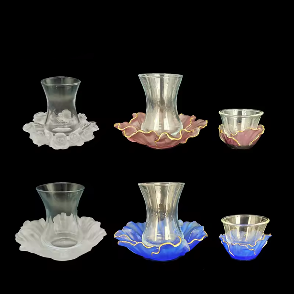 Arabic Coffee Cup Middle East Style Cup Set Outline In Gold Crystal Tea Saucer Painted Gold