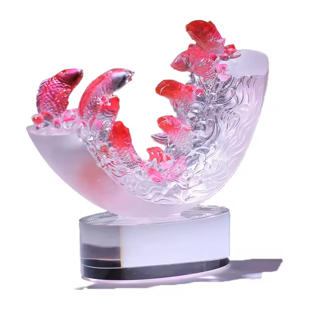 OEM ODM Colored Liuli Crystal Goldfish Wholesale Foundry Crystal Statue Sculpture Crystal Business Gift Ornament Crafts