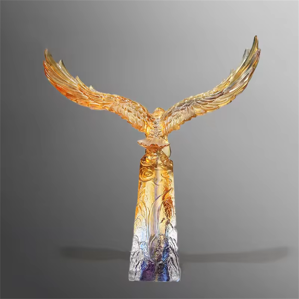 Customization Liuli Eagle Crystal Crafts Bald Eagle Animal Figurines Crystal Flower Statue Gifts & Crafts