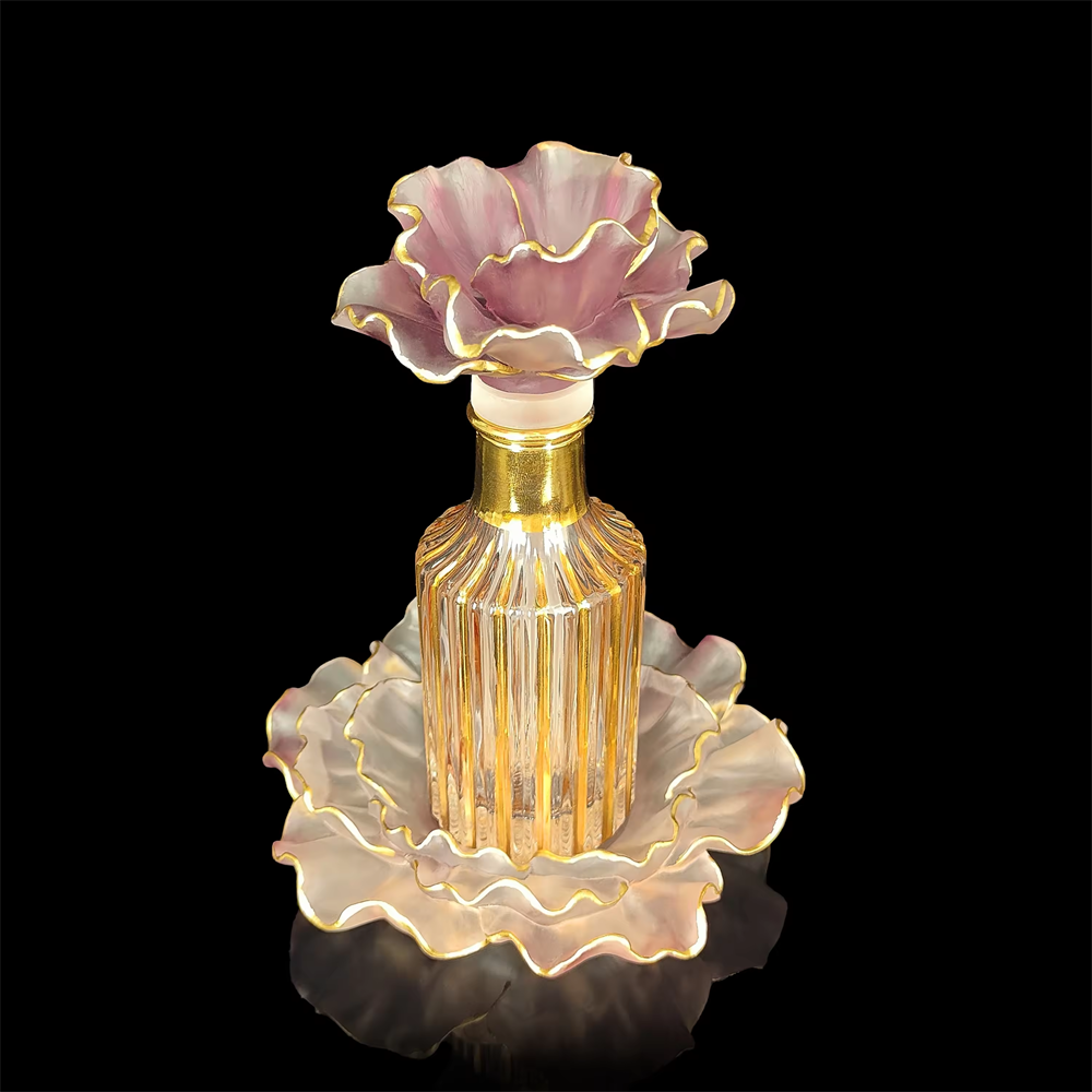 2022 Custom New Flower Design Crystal Oil Bottle Perfume Glass Bottle For Cosmetic
