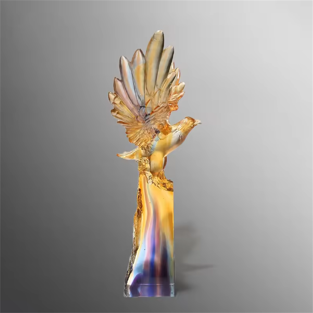 Customization Liuli Eagle Crystal Crafts Bald Eagle Animal Figurines Crystal Flower Statue Gifts & Crafts