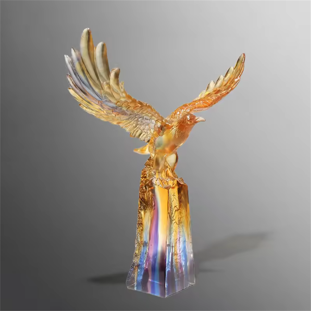 Customization Liuli Eagle Crystal Crafts Bald Eagle Animal Figurines Crystal Flower Statue Gifts & Crafts